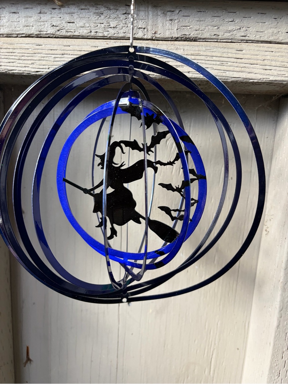 Decorative Blue Witch & Bats Hanging Garden Spinner